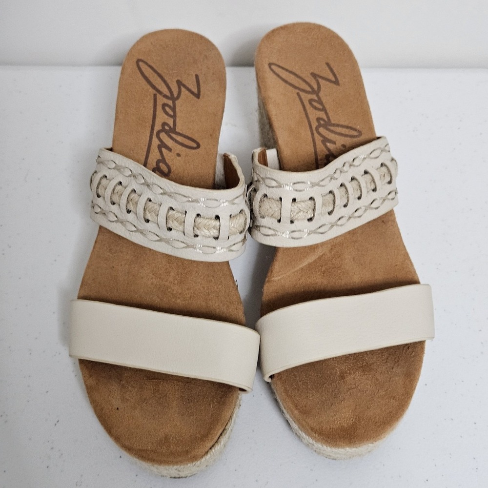 Zodiac Wedge Sandals Women 10 White Poppy Espadrille Slide Leather Platform Boho - Picture 10 of 11